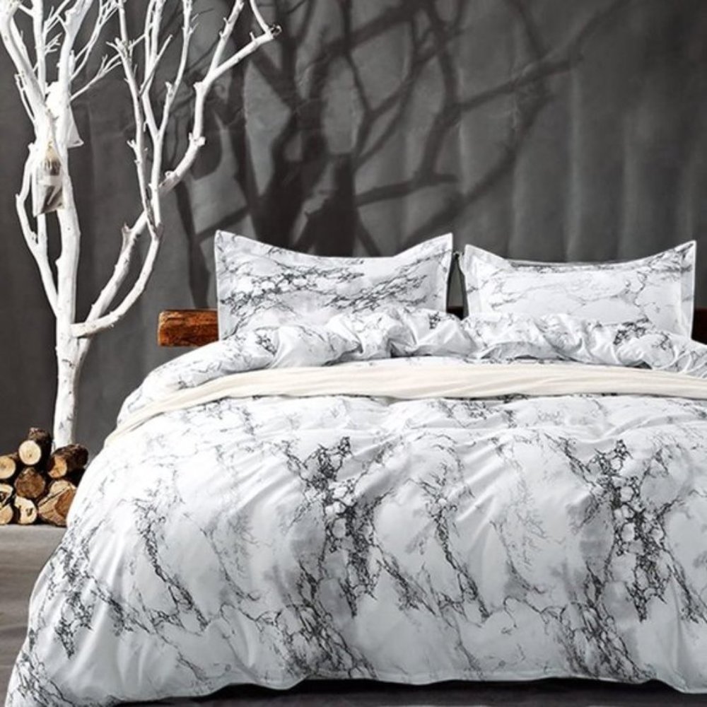 3 pcs Marble Printed Queen Bedding Duvet Cover Set